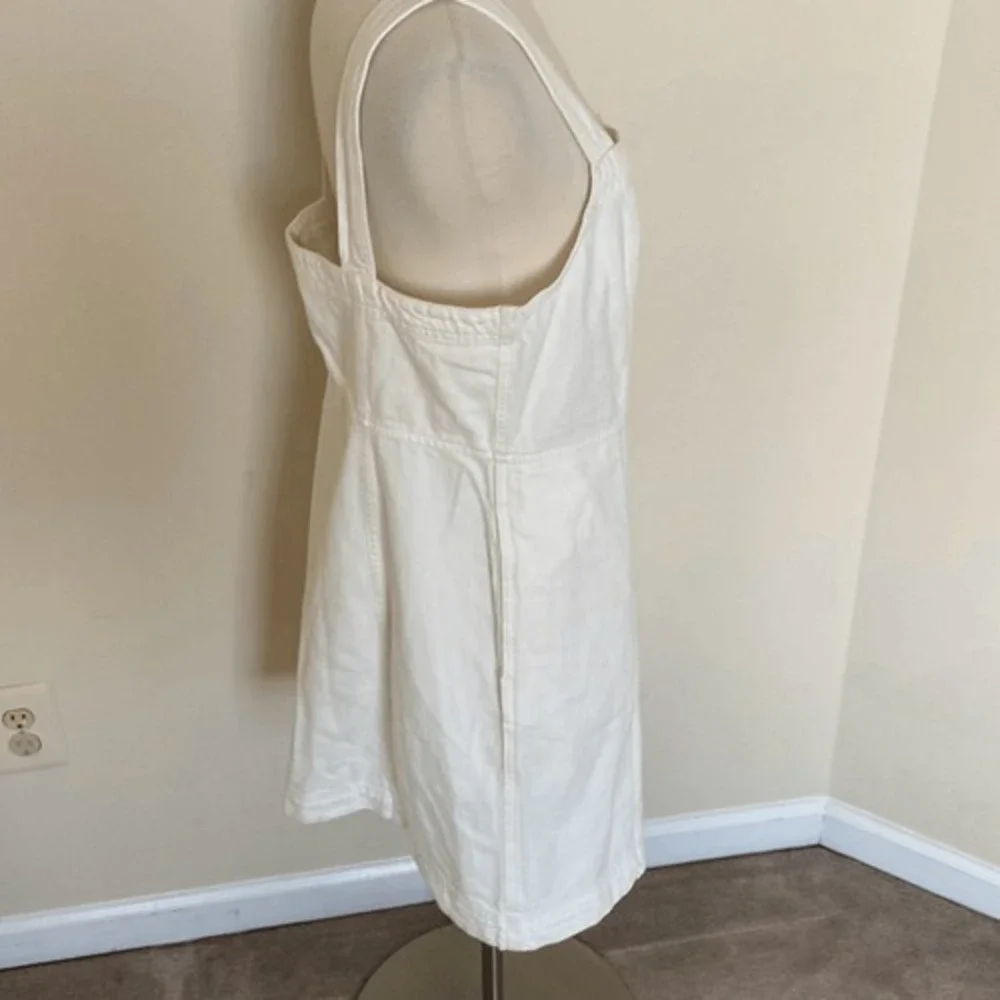 Madewell Square Neck Button-Front Denim Mini‎ Dress 14 White Sleeveless Pockets